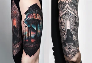 2 Black shadows of people standing over 2 black shadows of dead people tattoo idea