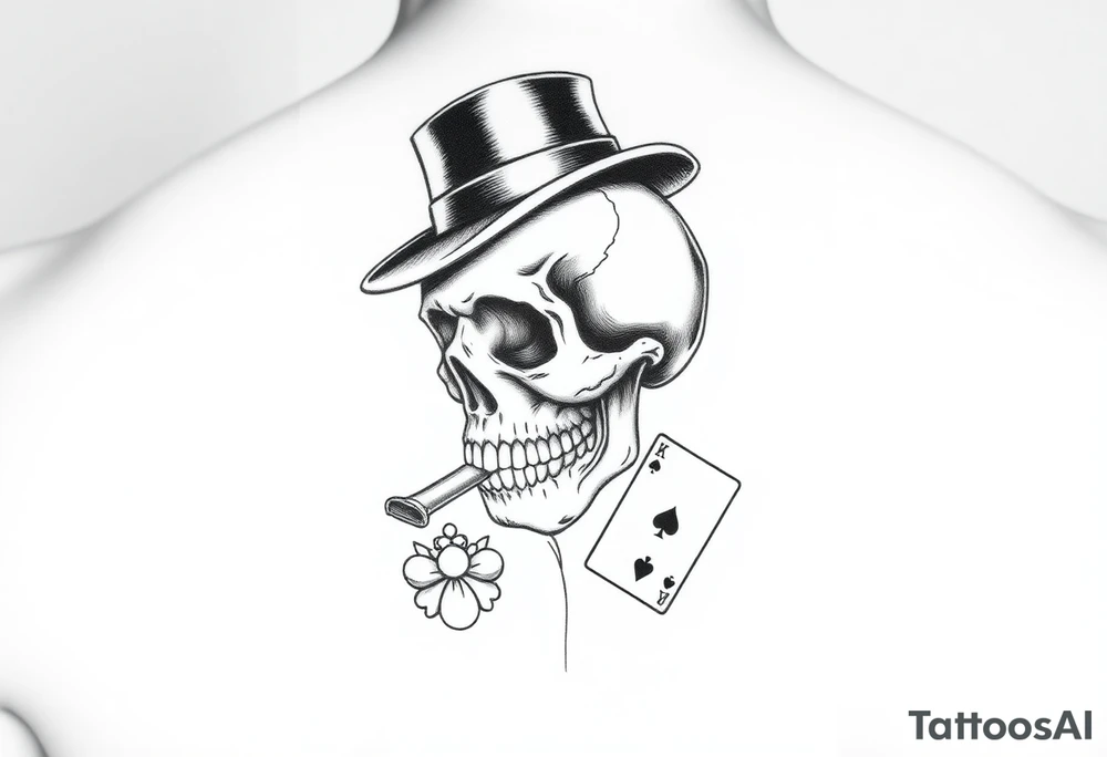 skull with top-hat,cigar in his mouth and playing cards. tattoo idea