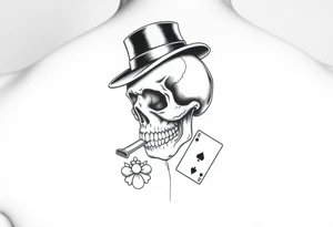 skull with top-hat,cigar in his mouth and playing cards. tattoo idea