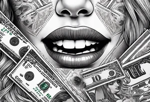 Girl mouth lips teeth and money tattoo idea
