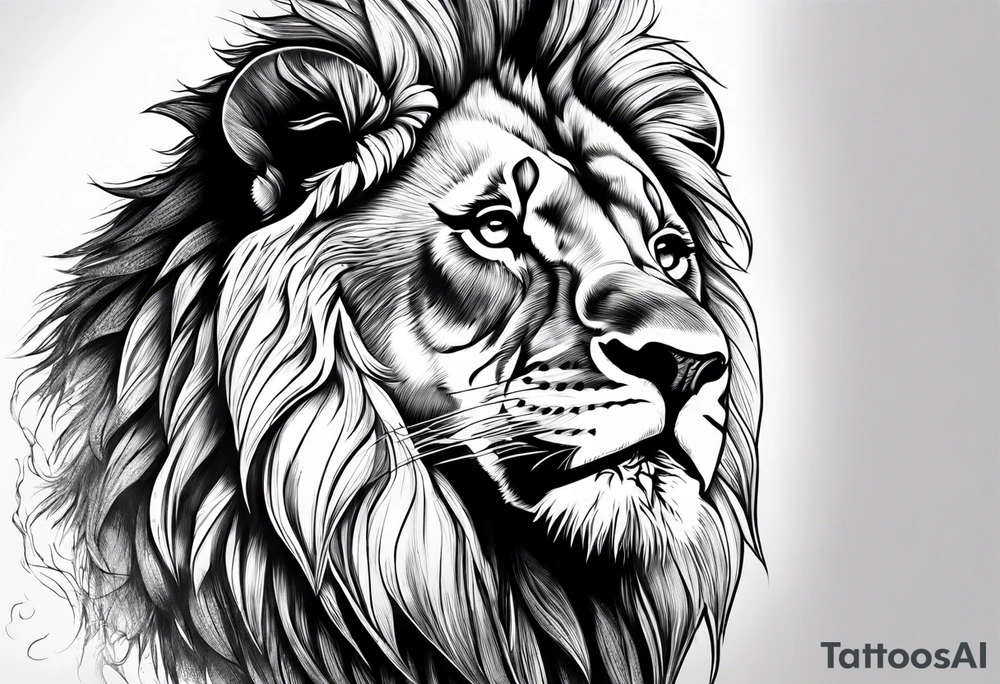 powerful lion, mouth opened, looking at left tattoo idea