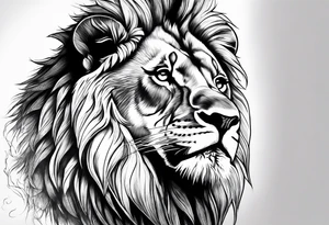 powerful lion, mouth opened, looking at left tattoo idea