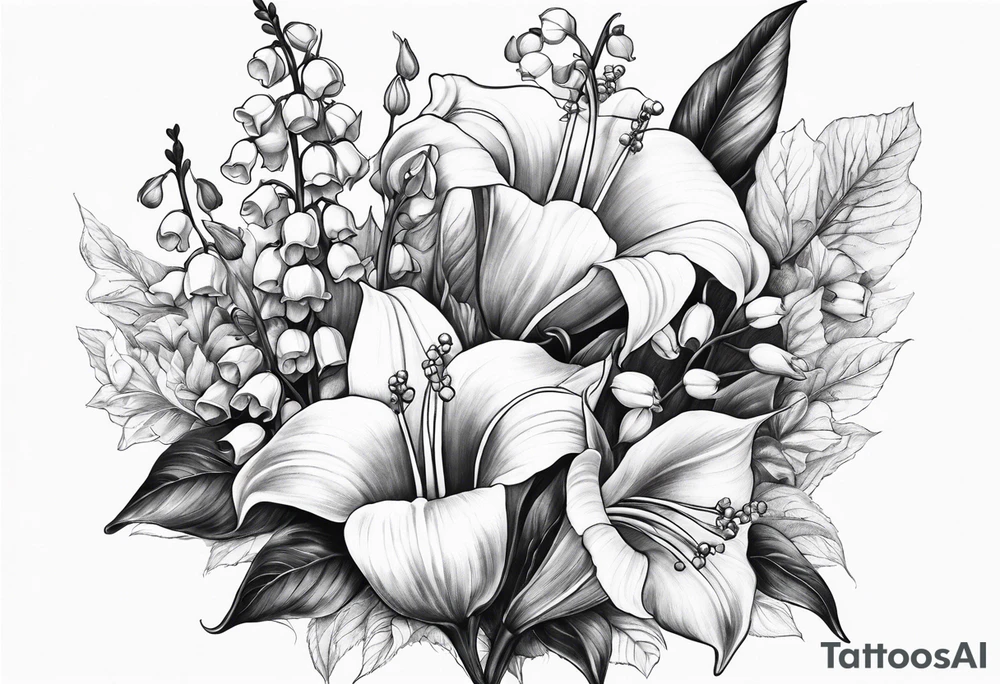 half sleeve on forearm of plants, specifically lily of the valley, bleeding heart, and angel trumpet tattoo idea