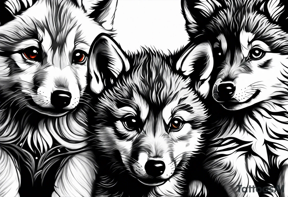 2 wolf cubs adoring and cute (one female, one male) tattoo idea