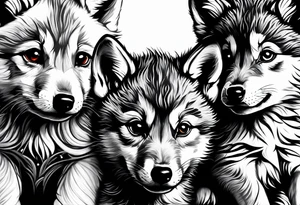 2 wolf cubs adoring and cute (one female, one male) tattoo idea