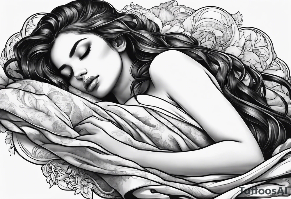 full body girl sleeping in blanket tattoo idea