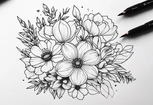 fine line flower bouquet tattoo idea