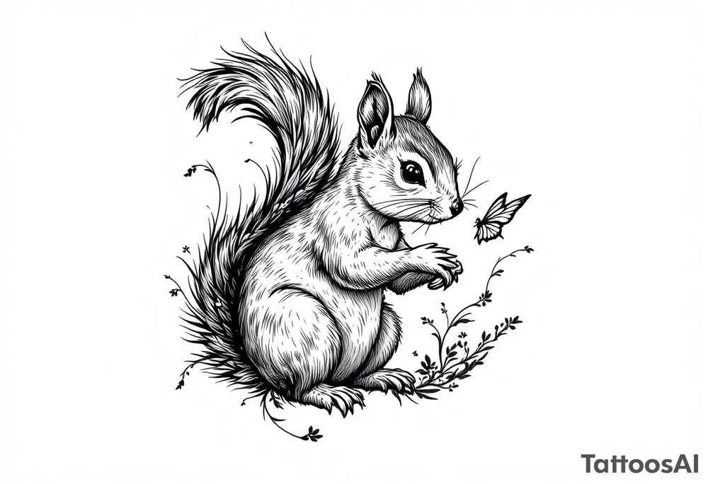 A Squirrel with a butterfly in hands tattoo idea
