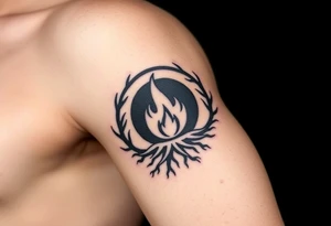 a round flame imprisoned in a roots circle tattoo idea