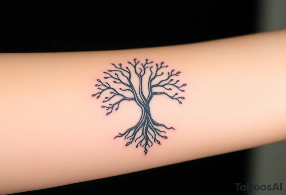 mystical tree of life with cosmic roots and celestial branches tattoo idea