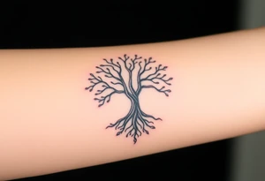 mystical tree of life with cosmic roots and celestial branches tattoo idea