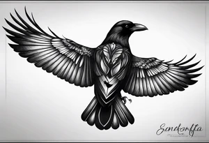 crow looking backwards sankofa realistic forearm tattoo idea