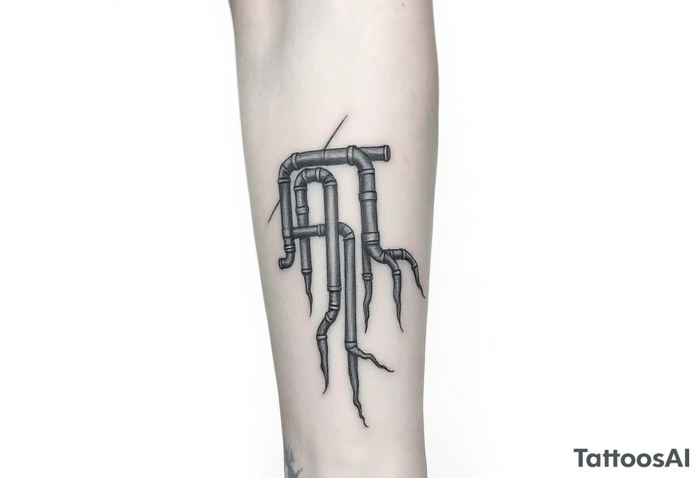 wide System of pipes that transitions and transforms at the end into thick, widespread
veins of forearm tattoo idea