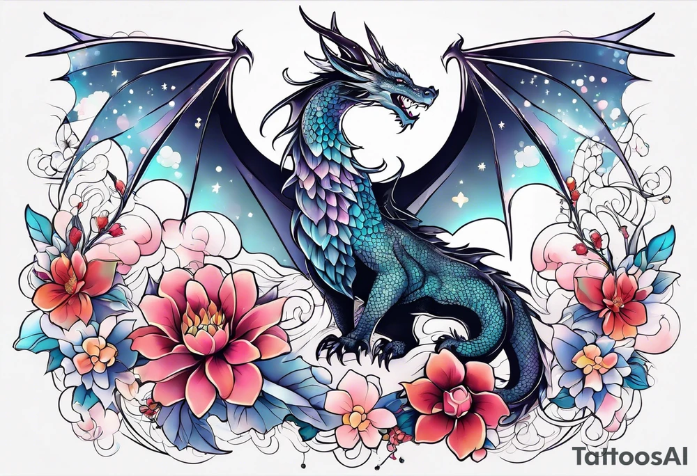 Constellation, wing , snow , cross , dragon female japan kawaii , flower tattoo idea