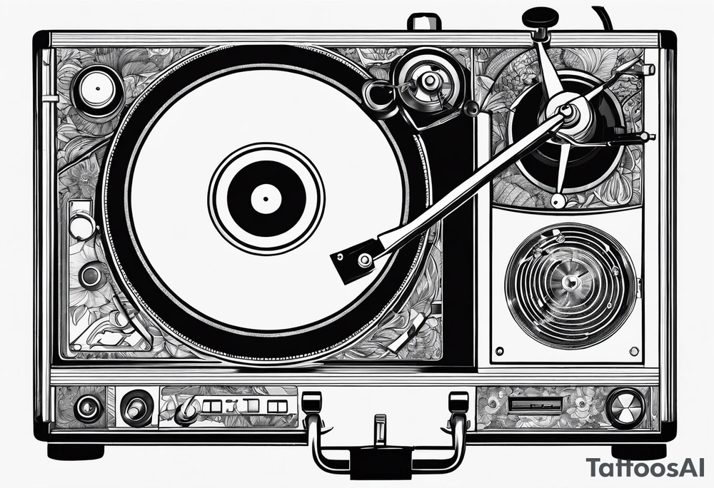 Recordplayer minimalistic fineline drawed in 2D tattoo idea