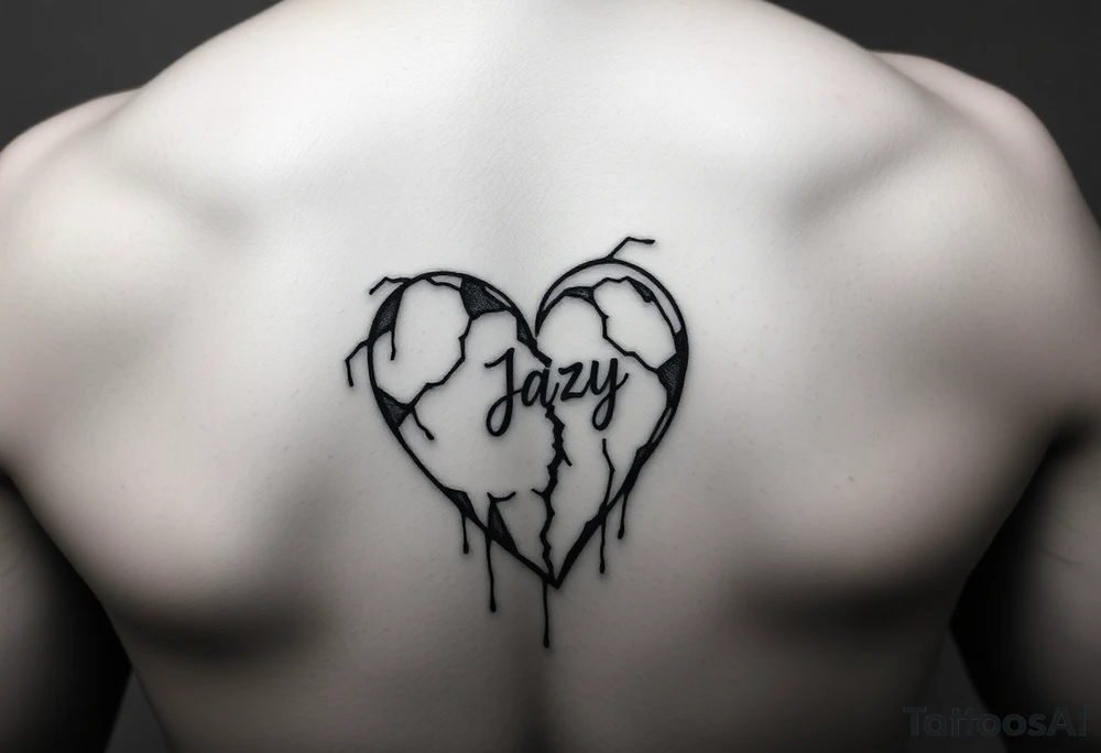 upper arm tattoo -broken heart of a deceased best friend with the name Jazy incorporated tattoo idea