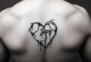 upper arm tattoo -broken heart of a deceased best friend with the name Jazy incorporated tattoo idea