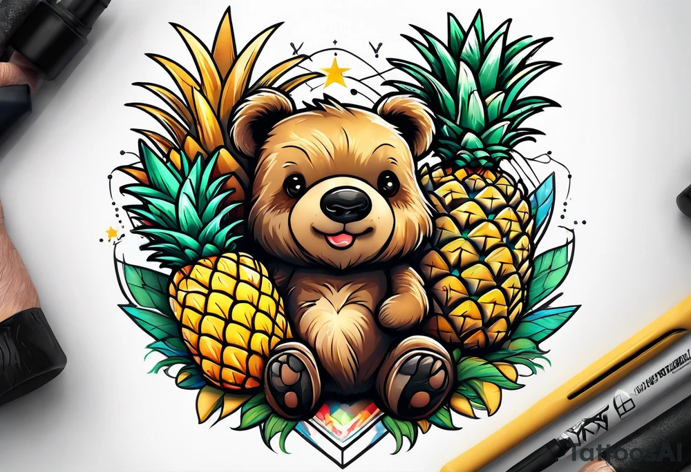Bear hugging pineapple tattoo idea