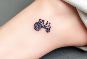 Petite small tractor with two flowers on it tattoo idea