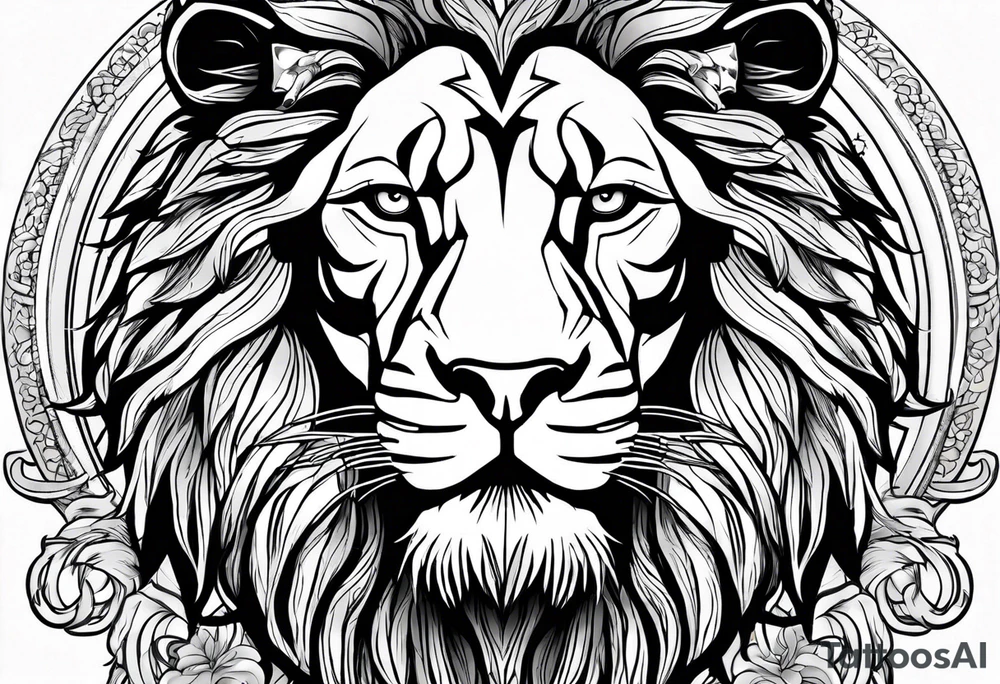 a face lion with jesus tattoo idea