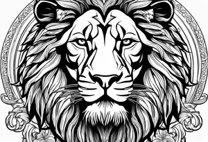 a face lion with jesus tattoo idea