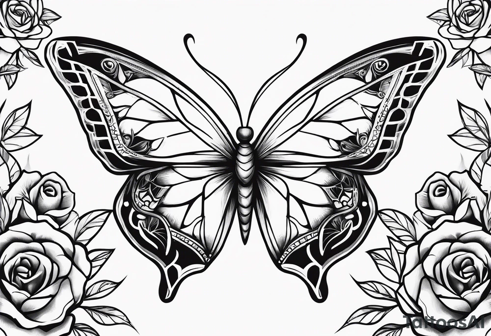 Butterfly roses tattoo idea