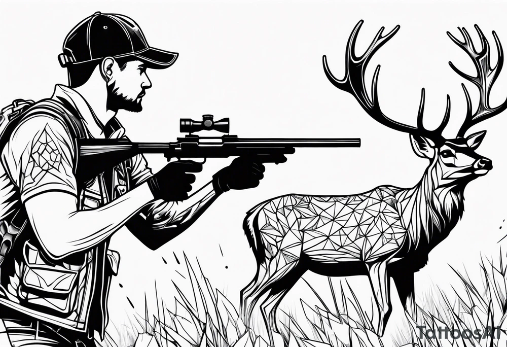 a hunter hunting a deer with a rifle tattoo idea