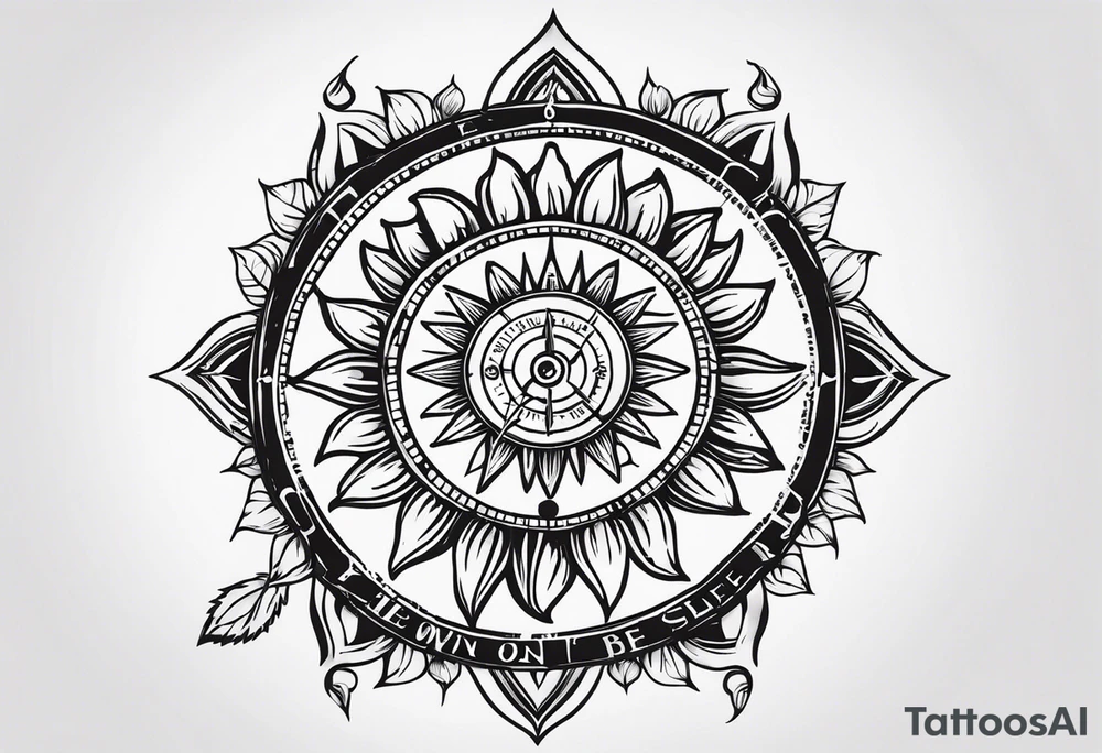 Sunflower and a compass, with the words "To Thine Own Self Be True" tattoo idea