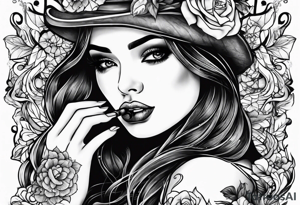 Girl smoking cigarette tattoo idea
