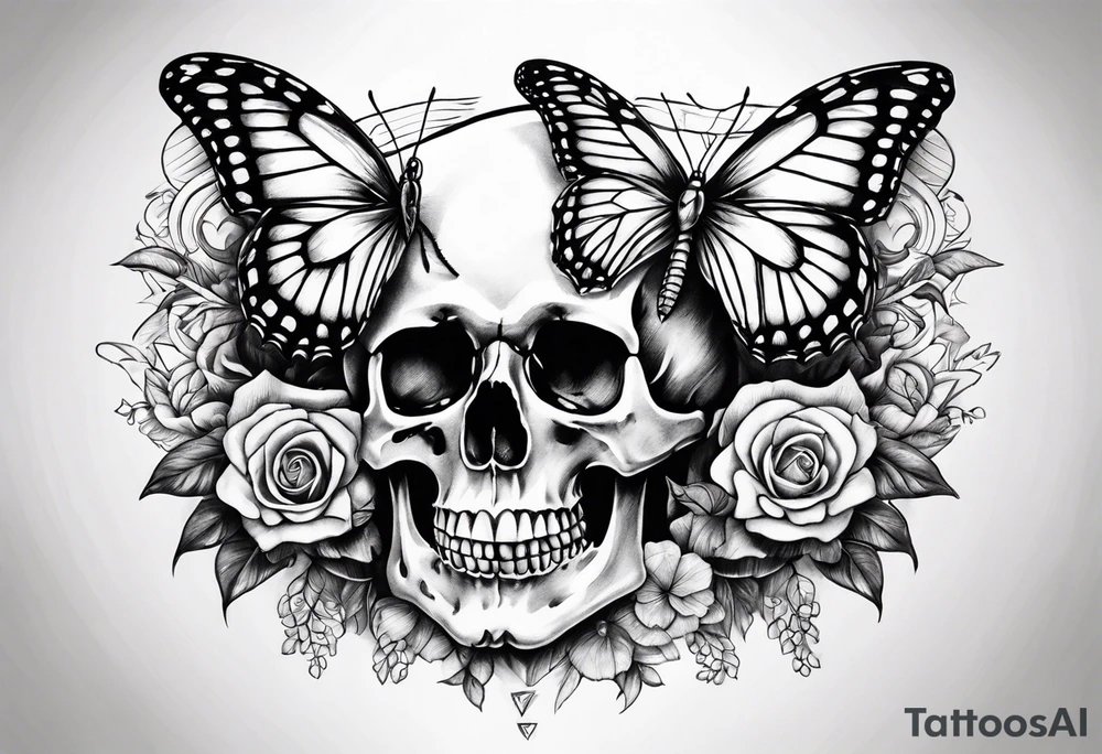 Butterfly and skull intertwined tattoo idea