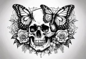 Butterfly and skull intertwined tattoo idea