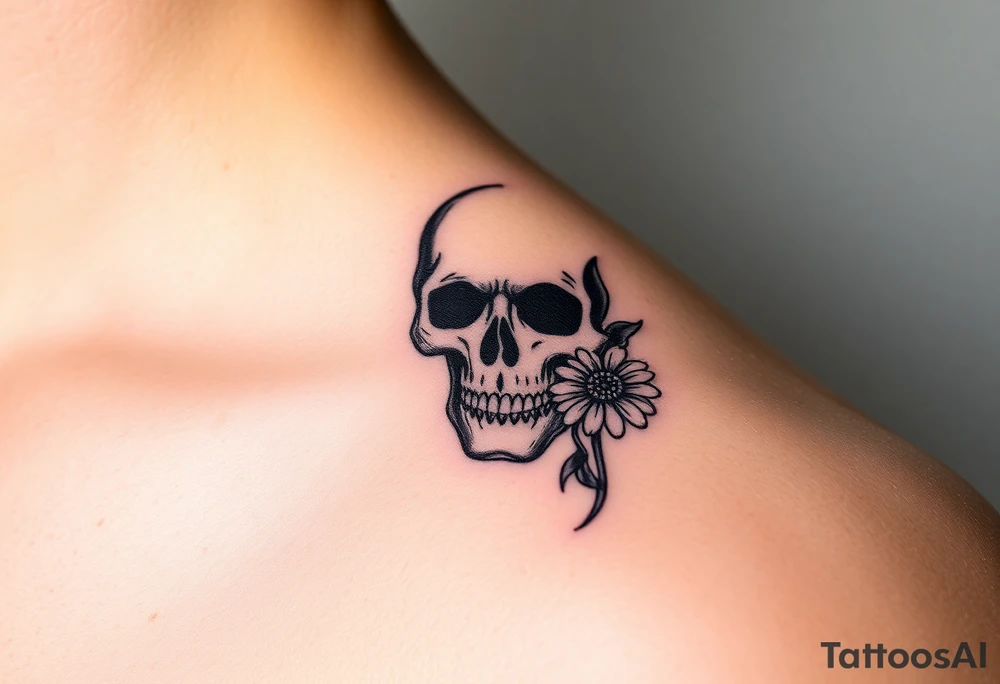 Masculine skull with diamonds and daisy tattoo idea