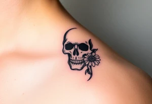 Masculine skull with diamonds and daisy tattoo idea