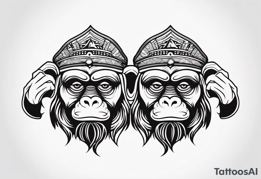 Three wise monkeys: one with his hands on eyes, one with his hands on mouth, one with his hands on ears.
They look wise and cool tattoo idea