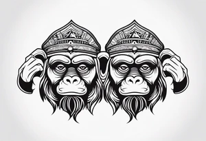 Three wise monkeys: one with his hands on eyes, one with his hands on mouth, one with his hands on ears.
They look wise and cool tattoo idea