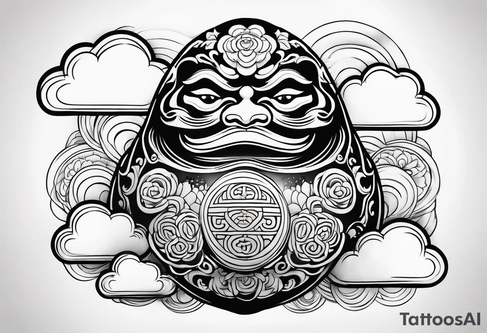 daruma doll with clouds tattoo idea
