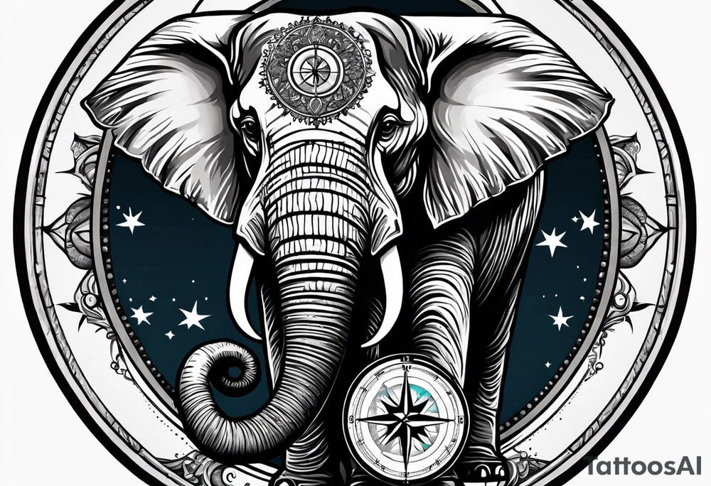 Compass held in an elephant's trunk tattoo idea