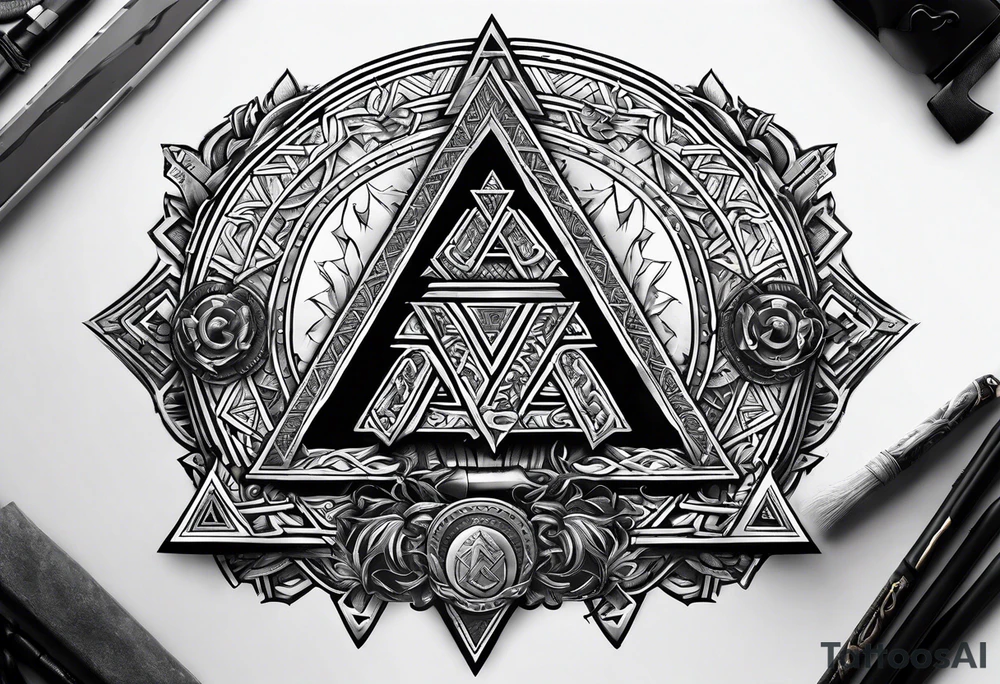 Valhalla valknut sword axe shield tattoo idea