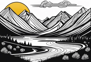 mountains, road, lake, yurt, sun, kyrgyzstan tattoo idea