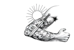 Half sleeve. sun rays, clouds, sword tattoo idea