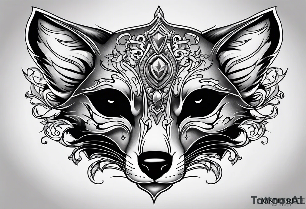 Creepy evil fox sleeping skull tattoo idea