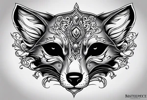 Creepy evil fox sleeping skull tattoo idea