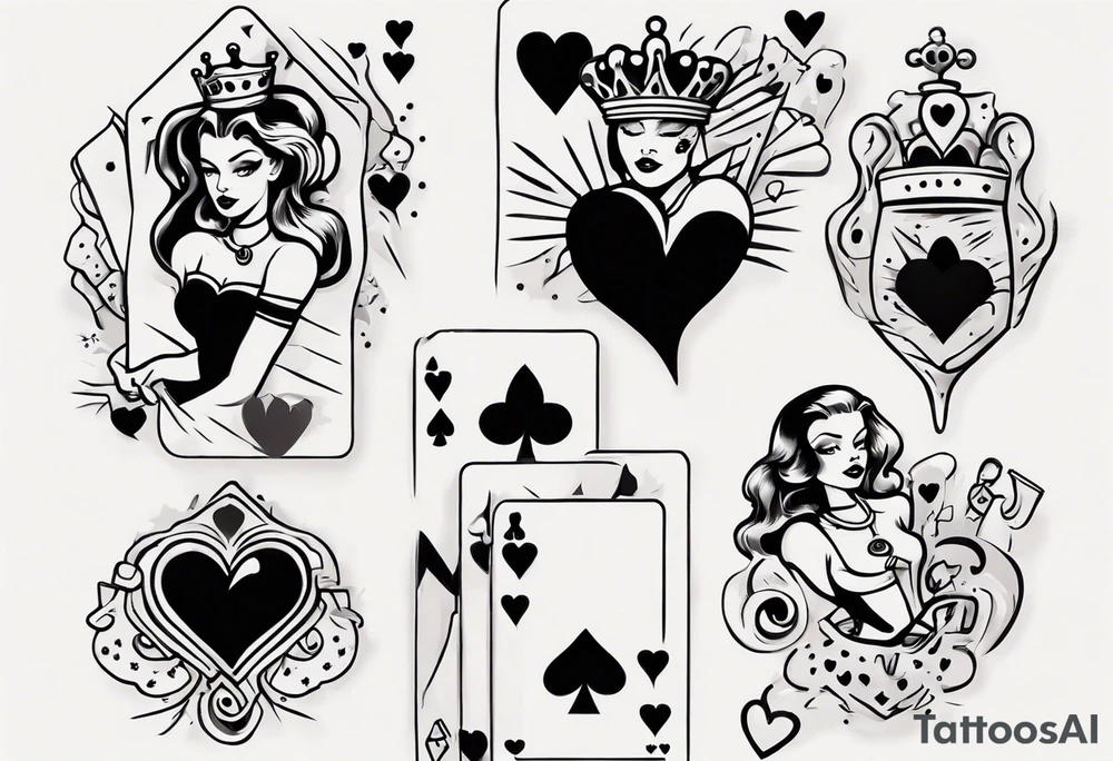 one queen of hearts card, pin-up style tattoo idea