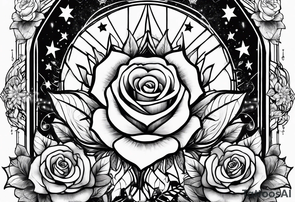 Tesseract with roses and stars around it tattoo idea