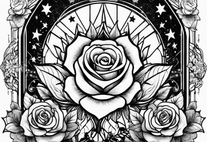 Tesseract with roses and stars around it tattoo idea