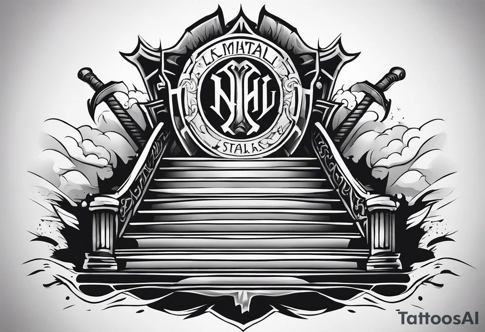 Valhalla sword shield axe
stairs mist tattoo idea