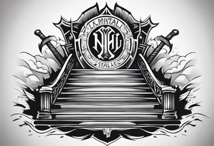 Valhalla sword shield axe 
stairs mist tattoo idea