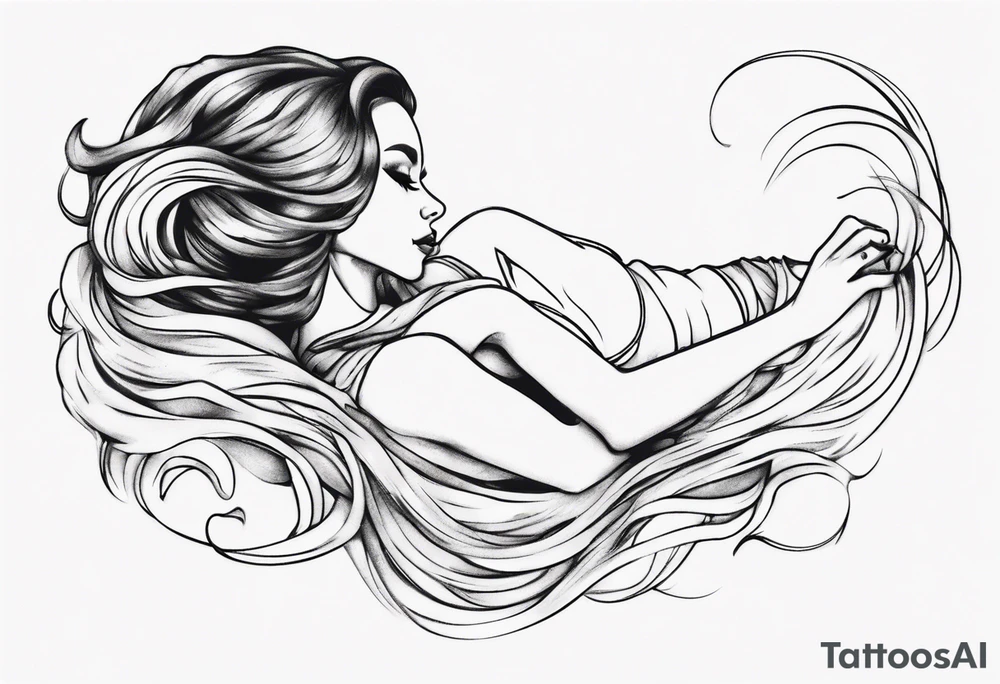 woman laying with her back facing the front and her hair flowing tattoo idea