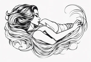 woman laying with her back facing the front and her hair flowing tattoo idea
