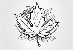 a maple leaf and Tudor rose in the forefront with a vertical rectangle on the left side in the background tattoo idea